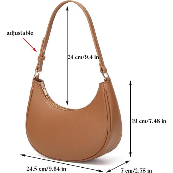 Women Brown Retro Classic Clutch Shoulder Tote Hand Bag With Zipper Closure - Picture 5 of 6
